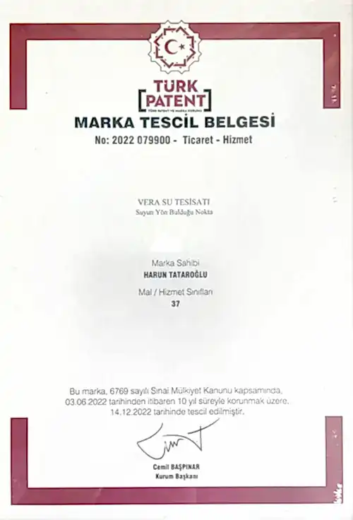 Vera tesisat marka tescil belgesi